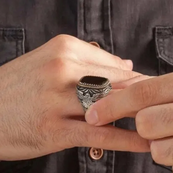 Retro Silver Gold and Black Men's Ring Sz 12 - Picture 3 of 9